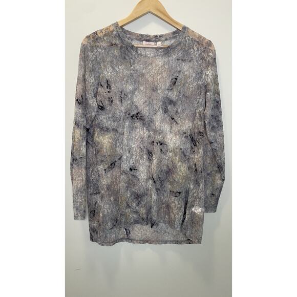 LOGO Layers by Lori Goldstein Printed Tie-Dye Sheer Lace Top Grey Fairy Large - Picture 2 of 14